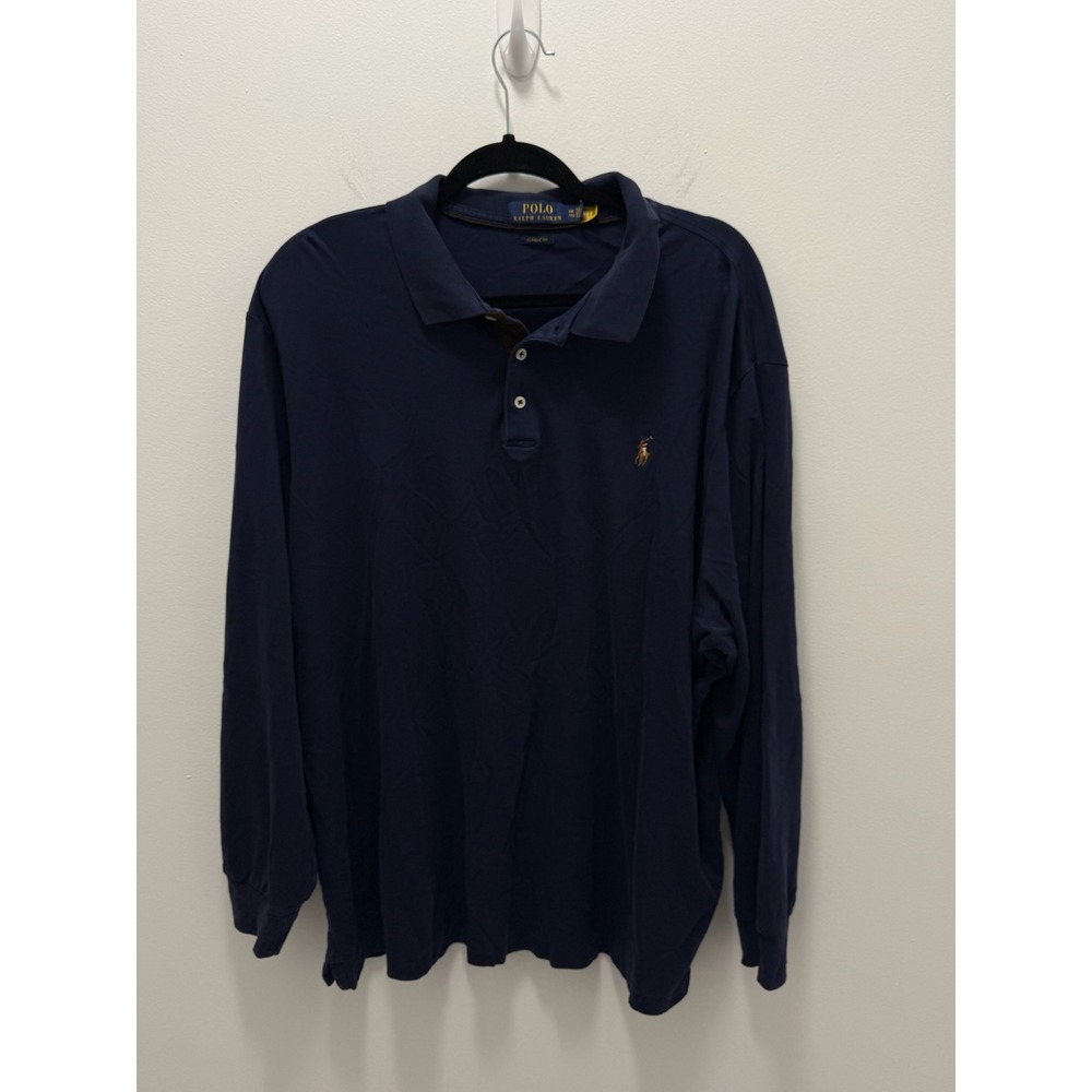 Polo Ralph Lauren Mens XXL Navy Blue Long Sleeve Classic Fit Polo Shirt Cotton